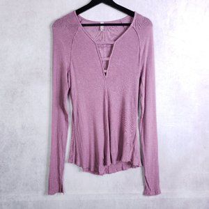 Free People Intimately L Lightweight Purple Knit Stretch Rayon Long Sleeve Shirt